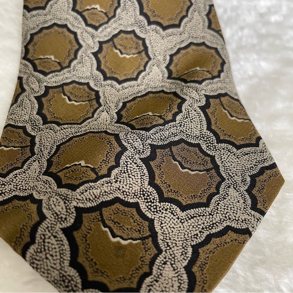 Giorgio Armani Geometric Abstract Print Olive Green Silk Necktie - Picture 3 of 11